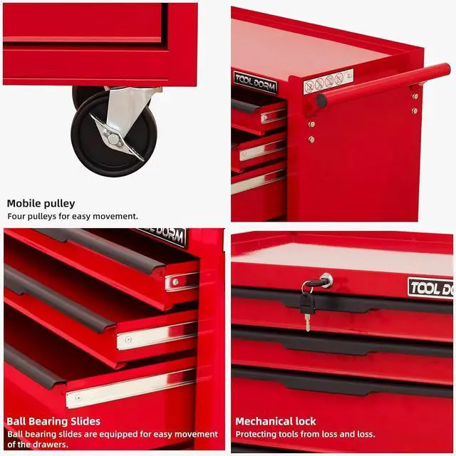 Alt view image 5 of 6 - 7-Drawer Rolling Tool Chest with Locking Wheels & Drawers, 13" D x 24.2" W x 34.6" H Mobile Tool Storage Cabinet, Heavy-Duty Garage Organizer w/Ergonomic Handle