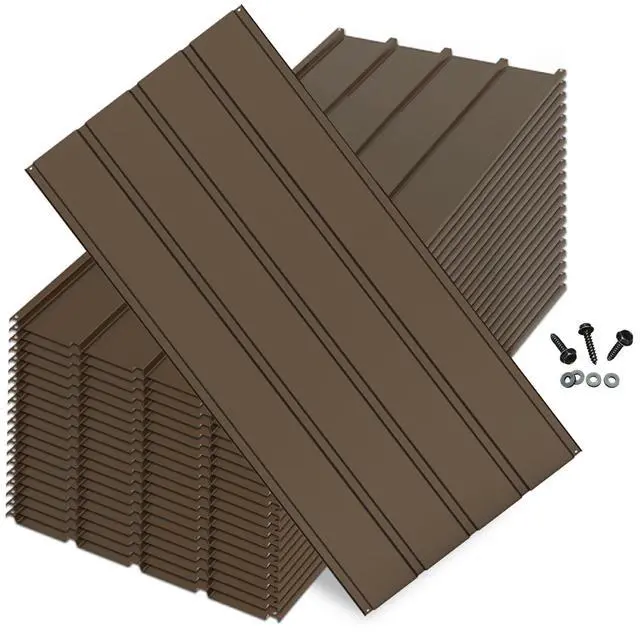 Main image of 20PCS Metal Roofing Panels, Corrugated Galvanized Roof Panels, Waterproof Metal Siding Panels with 120 Pcs Steel Screws for Pergola, Gazebo, Shed, Garages, Stables and Mobile Homes -Brown