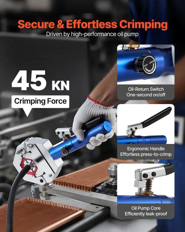 Alt view image 3 of 6 - Hydraulic Hose Crimper, Hydra-Krimp AC Hose Crimper Kit with 7 Dies Snap-On, Integral Manual Hydraulic A/C Hoses Crimping Tool for Automotive & Air Conditioning Repair - with Carrying Case