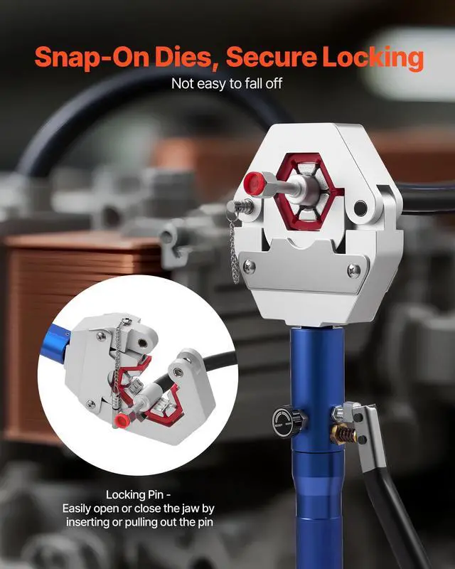 Alt view image 4 of 6 - Hydraulic Hose Crimper, Hydra-Krimp AC Hose Crimper Kit with 7 Dies Snap-On, Integral Manual Hydraulic A/C Hoses Crimping Tool for Automotive & Air Conditioning Repair - with Carrying Case