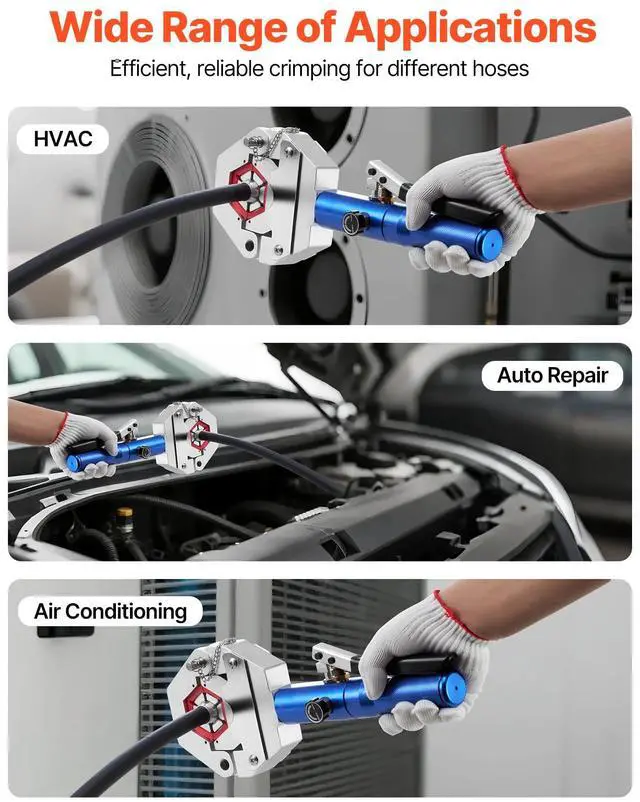 Alt view image 6 of 6 - Hydraulic Hose Crimper, Hydra-Krimp AC Hose Crimper Kit with 7 Dies Snap-On, Integral Manual Hydraulic A/C Hoses Crimping Tool for Automotive & Air Conditioning Repair - with Carrying Case