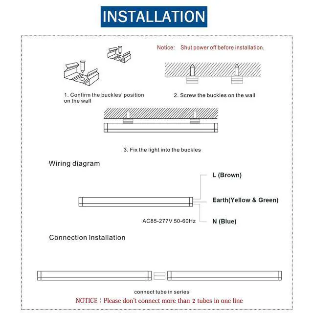 Alt view image 6 of 6 - 8FT LED Shop Light (10-Pack) - 120W Linkable Fixture, T8 Integrated Tube, V-Shaped 270° Beam - 6000K Daylight, Clear Lens, Plug & Play - Garage, Warehouse, Workshop Lighting
