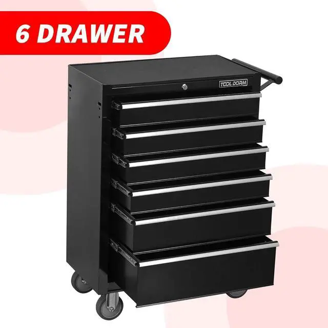 Alt view image 4 of 6 - 6-Drawer Rolling Tool Chest with Locking Wheels & Drawers, 13" D x 24.2" W x 36.6" H Mobile Tool Storage Cabinet, Heavy-Duty Garage Organizer with Ergonomic Handle