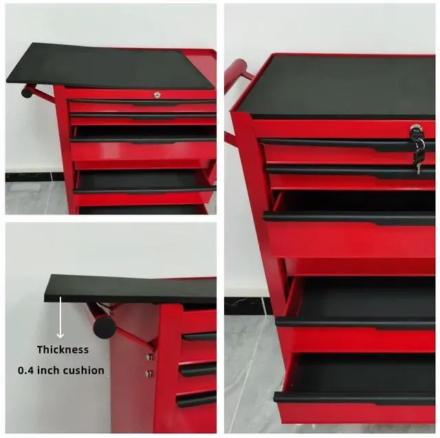 Alt view image 6 of 6 - 6-Drawer Rolling Tool Chest with Locking Wheels & Drawers, 13" D x 24.2" W x 36.6" H Mobile Tool Storage Cabinet, Heavy-Duty Garage Organizer with Ergonomic Handle