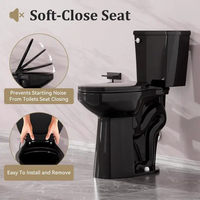 Alt view image 4 of 6 - Tall Toilet for Seniors 21 inch Extra High Toilets, Comfort Bowl Heigh 21", Seat Height 22", Two-Piece Toilet 1.28GPF Powerful, 12 Inch Rough-in, Black Color, Ada Toilets for Bathroom