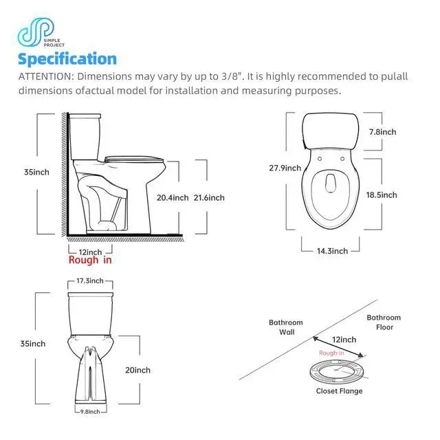 Alt view image 6 of 6 - Tall Toilet for Seniors 21 inch Extra High Toilets, Comfort Bowl Heigh 21", Seat Height 22", Two-Piece Toilet 1.28GPF Powerful, 12 Inch Rough-in, Black Color, Ada Toilets for Bathroom