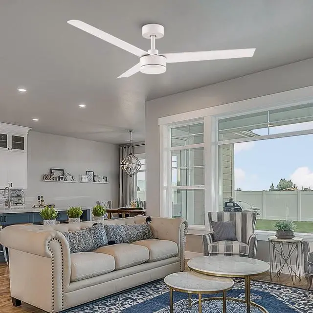 Alt view image 4 of 6 - Breeze Indoor or Outdoor 52in 3-Blade Smart Ceiling Fan in Matte White 2700K-6000K CCT Selectable LED Light Kit with Remote Control Works With iOS or Android App