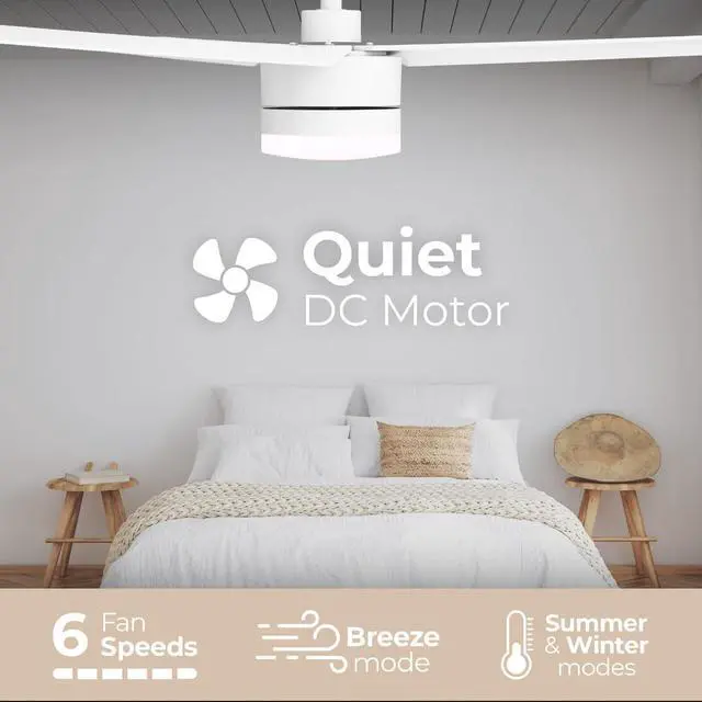 Alt view image 5 of 6 - Breeze Indoor or Outdoor 52in 3-Blade Smart Ceiling Fan in Matte White 2700K-6000K CCT Selectable LED Light Kit with Remote Control Works With iOS or Android App