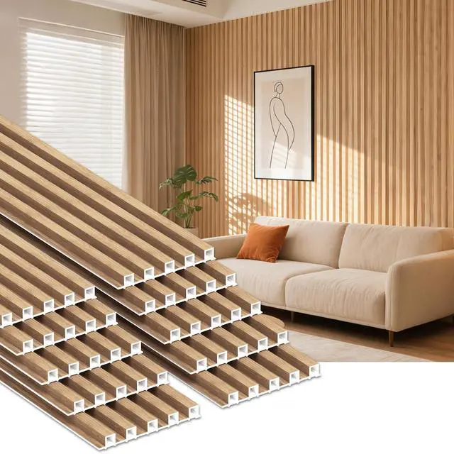 Main image of WPC Slat Wall Panels, 90.5 x 7.9 x 0.8Inches 10Pack 3D Accent Wall Paneling for Interior Home Decor Living Room, TV Background, Office, Bedroom (Elm)