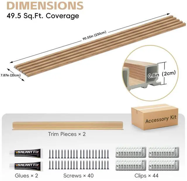 Alt view image 2 of 6 - WPC Slat Wall Panels, 90.5 x 7.9 x 0.8Inches 10Pack 3D Accent Wall Paneling for Interior Home Decor Living Room, TV Background, Office, Bedroom (Elm)