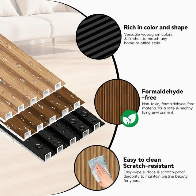 Alt view image 4 of 6 - WPC Slat Wall Panels, 90.5 x 7.9 x 0.8Inches 10Pack 3D Accent Wall Paneling for Interior Home Decor Living Room, TV Background, Office, Bedroom (Elm)