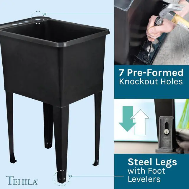 Alt view image 6 of 6 - Black Space Saver Utility Sink by, Freestanding Tehila Space Saving Laundry Tub, Black Pull-Down Faucet, Soap Dispenser
