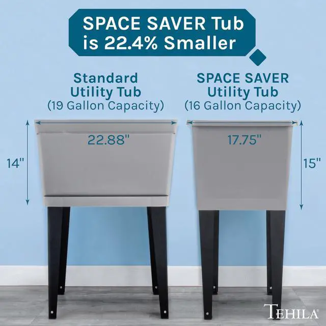 Alt view image 4 of 6 - Grey Space Saver Utility Sink by, Freestanding Tehila Space Saving Laundry Tub, Stainless Pull-Down Faucet, Soap Dispenser