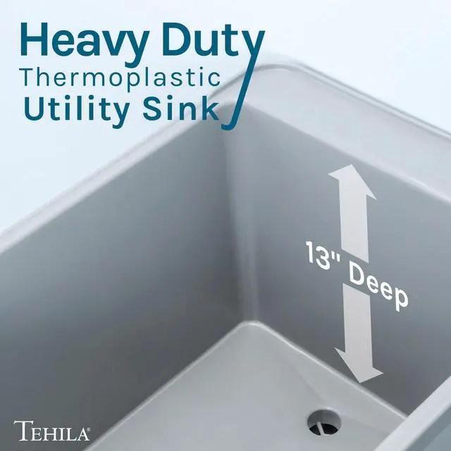Alt view image 5 of 6 - Grey Space Saver Utility Sink by, Freestanding Tehila Space Saving Laundry Tub, Stainless Pull-Down Faucet, Soap Dispenser