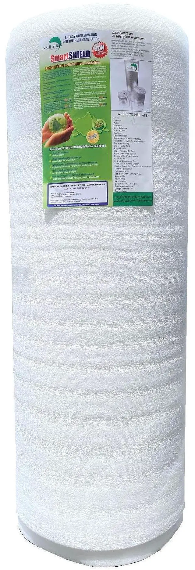 Alt view image 3 of 5 - SmartSHIELD -20mm 48" X25ft Reflective Insulation Roll, Foam Core Radiant Barrier, Thermal Foil Insulation Panel - 0.8 Inch Thickness, R-Value -18 - White Film/Engineered Foil