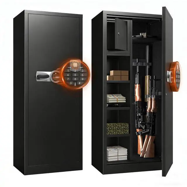 Main image of Biometric 10-15 Long Gun Safe, Quick Access Gun Safe for Rifles and Pistols with Handle, Gun Cabinet with LED Light and Internal Cabinet, Easy Assembly Gun Locker