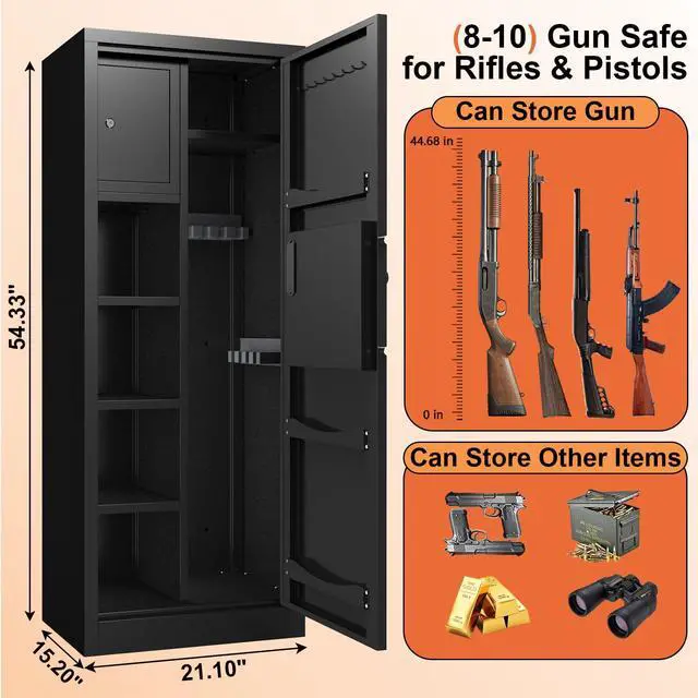 Alt view image 2 of 6 - Biometric 10-15 Long Gun Safe, Quick Access Gun Safe for Rifles and Pistols with Handle, Gun Cabinet with LED Light and Internal Cabinet, Easy Assembly Gun Locker