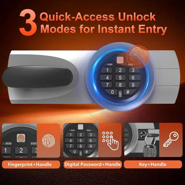 Alt view image 3 of 6 - Biometric 10-15 Long Gun Safe, Quick Access Gun Safe for Rifles and Pistols with Handle, Gun Cabinet with LED Light and Internal Cabinet, Easy Assembly Gun Locker