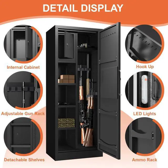 Alt view image 5 of 6 - Biometric 10-15 Long Gun Safe, Quick Access Gun Safe for Rifles and Pistols with Handle, Gun Cabinet with LED Light and Internal Cabinet, Easy Assembly Gun Locker