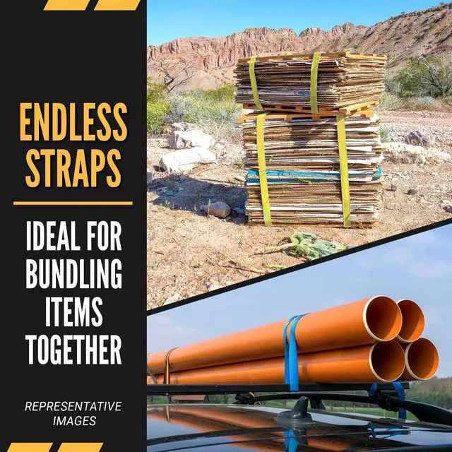 Alt view image 6 of 6 - Endless Ratchet Straps (10 Pack), 2 Inch x 20 Foot Hookless Ratchet Straps, 6,000 LBS Break Strength, Black Tie Downs for Flatbed Trailers or Trucks, Great for Cargo Bundling