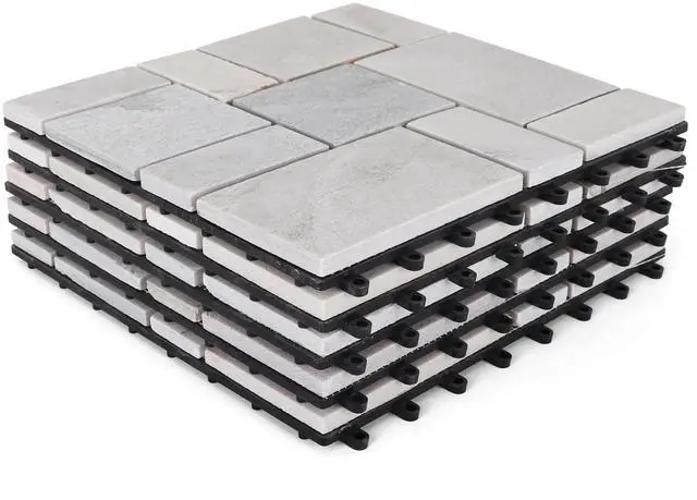 Alt view image 3 of 4 - Slate Stone Deck Tiles Interlocking Outdoor Flooring (18 Tiles, White)