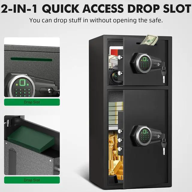 Alt view image 4 of 6 - 6.5 Cub Large Safe Box Fireproof Waterproof, Money Safe with Deposit Slot & Backlit Keypad for home Documents,Fingerprint Personal Safe with Dual Alarm System for Valuables