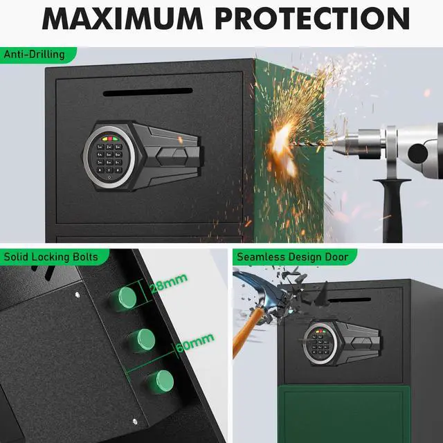 Alt view image 5 of 6 - 6.5 Cub Large Safe Box Fireproof Waterproof, Money Safe with Deposit Slot & Backlit Keypad for home Documents,Fingerprint Personal Safe with Dual Alarm System for Valuables