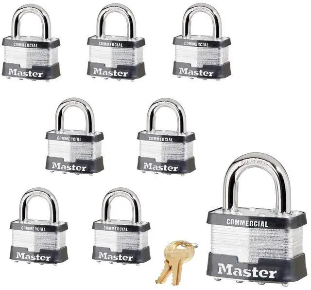 Main image of Padlock - 2" W Body x 1" L Shackle, Eight (8) Keyed Alike Locks, w/16 Keys, 5 NKA-8 w/Bump Stop Technology