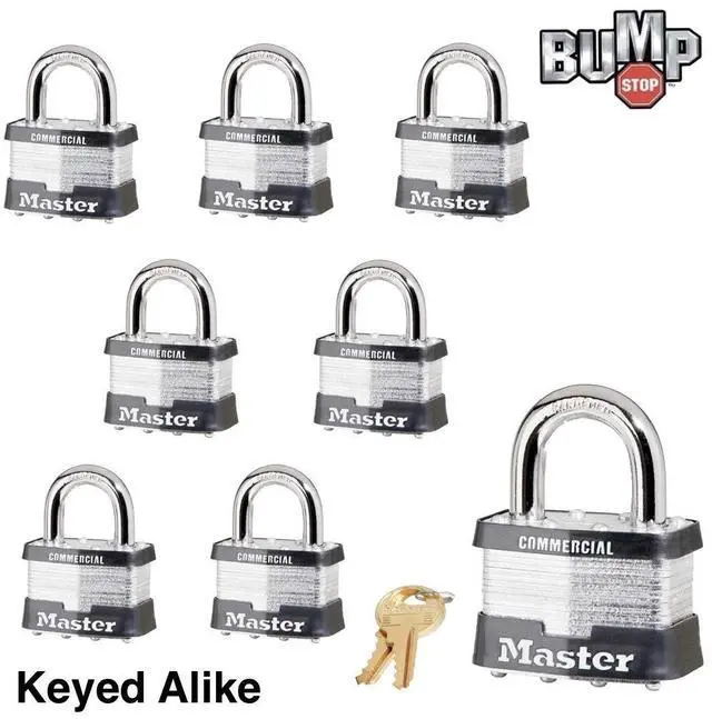 Alt view image 2 of 4 - Padlock - 2" W Body x 1" L Shackle, Eight (8) Keyed Alike Locks, w/16 Keys, 5 NKA-8 w/Bump Stop Technology