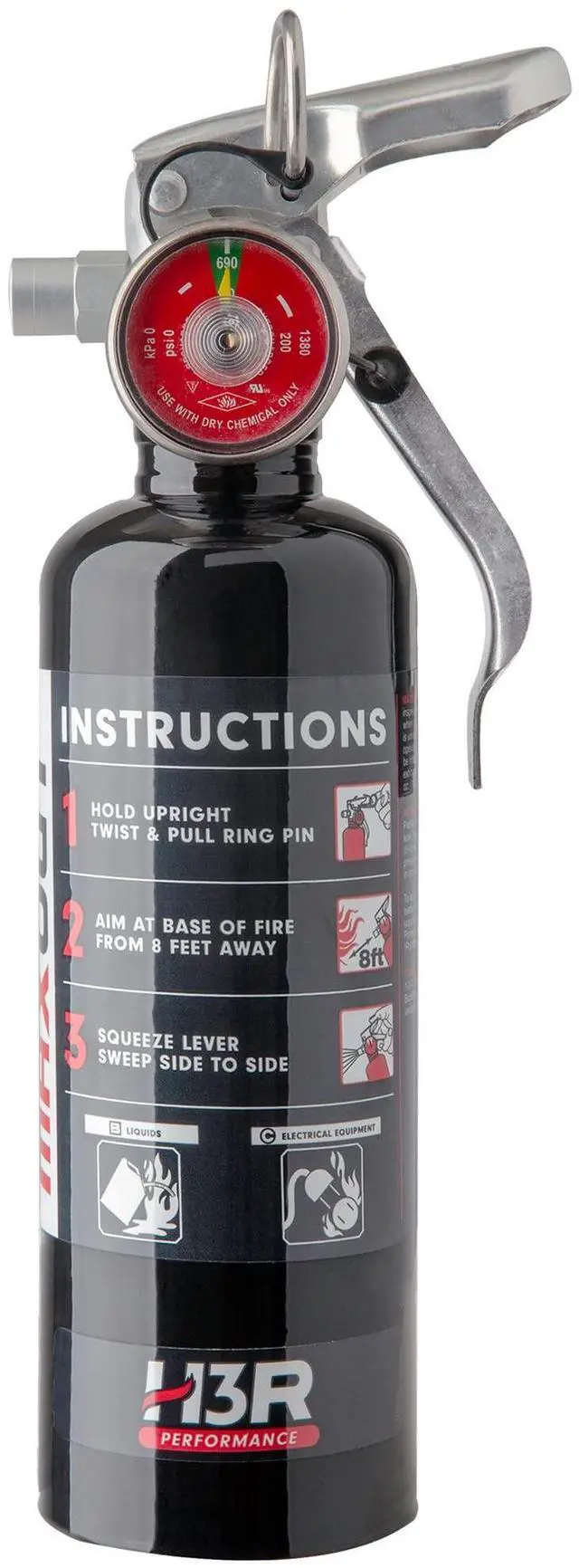 Main image of MaxOut Compact Fire Extinguisher for Vehicles Cars, Trucks, UTVs, RVs & Boats | Off-Road Ready | Refillable Purple K Dry Chemical | Class BC | Mounting Bracket | UL Listed | Black 1.0 lb