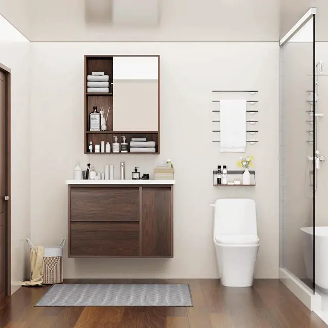 Alt view image 5 of 6 - 30 Inch Bathroom Vanity With Sink, Modern Walnut Color Finish Cabinet, 2 Spacious Soft-Close Drawers & Storage Cabinet, Floating/Floorstanding Versatile Design, Luxury Statement Piece for Bathroom