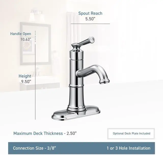 Alt view image 3 of 6 - Belfield Chrome One-Handle Bathroom Sink Faucet with Drain Assembly and Optional Deckplate, 6402
