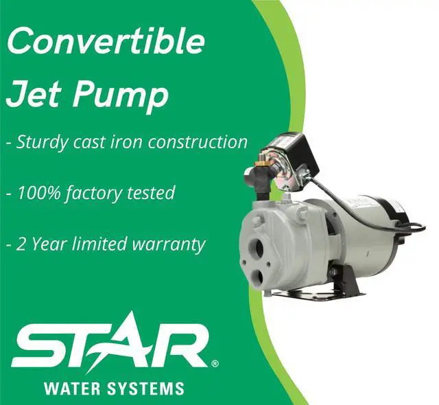 Alt view image 2 of 5 - JHU05 1/2 HP Cast Iron Convertible Jet Pump for Shallow or Deep Wells, Made in the USA using a Majority of U.S. Content