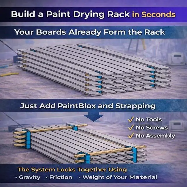 Alt view image 4 of 6 - 96 Paint Drying Rack System for Trim & Siding Cabinet Door Drying Rack Stackable Drying Rack No Tools or Fasteners Required Made in USA