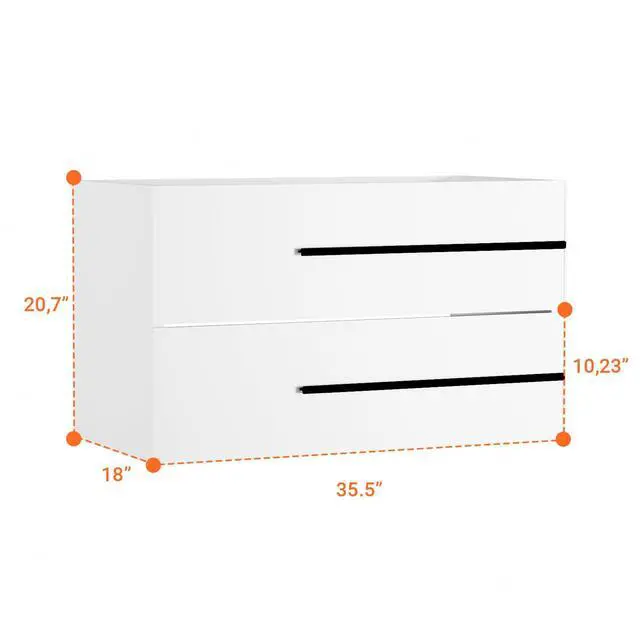 Alt view image 3 of 5 - 36 inch Floating Bathroom Vanity Without Sink, Space Saving Fluted Design for Small Bathrooms, Soft Closing Drawers & Black Handles White