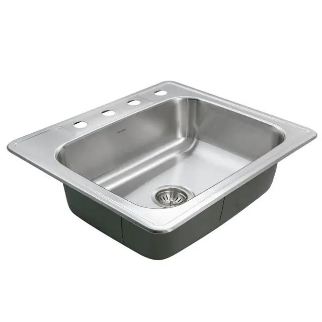 Alt view image 2 of 6 - Glowtone 25 Inch Stainless Steel Topmount 4-Hole Single Bowl 8 Inch Deep Kitchen Sink - 2522-8BS4-1