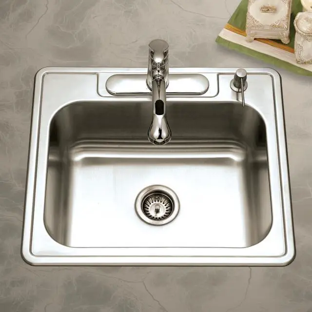 Alt view image 3 of 6 - Glowtone 25 Inch Stainless Steel Topmount 4-Hole Single Bowl 8 Inch Deep Kitchen Sink - 2522-8BS4-1