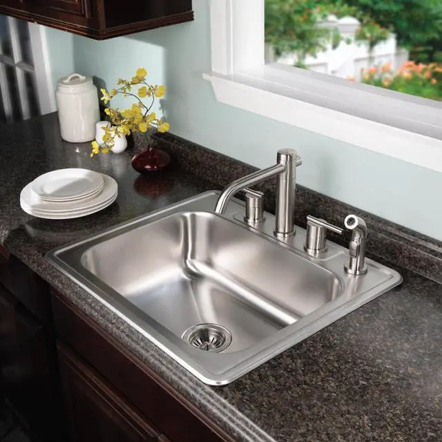 Alt view image 4 of 6 - Glowtone 25 Inch Stainless Steel Topmount 4-Hole Single Bowl 8 Inch Deep Kitchen Sink - 2522-8BS4-1
