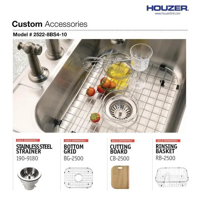 Alt view image 6 of 6 - Glowtone 25 Inch Stainless Steel Topmount 4-Hole Single Bowl 8 Inch Deep Kitchen Sink - 2522-8BS4-1