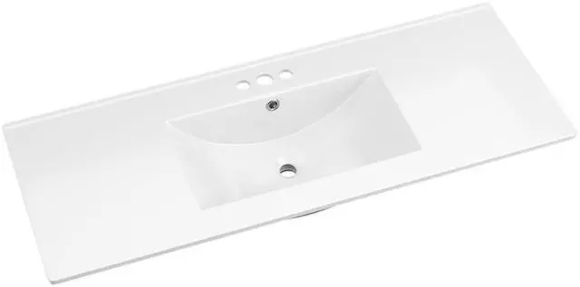 Main image of 48"x18¼" Bathroom Vanity Sink Top with Three Holes, Ceramic Vanity Sink Top with Overflow, Drop in Bathroom Vessel Sink Rectangle, Glossy White