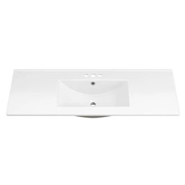Alt view image 2 of 6 - 48"x18¼" Bathroom Vanity Sink Top with Three Holes, Ceramic Vanity Sink Top with Overflow, Drop in Bathroom Vessel Sink Rectangle, Glossy White