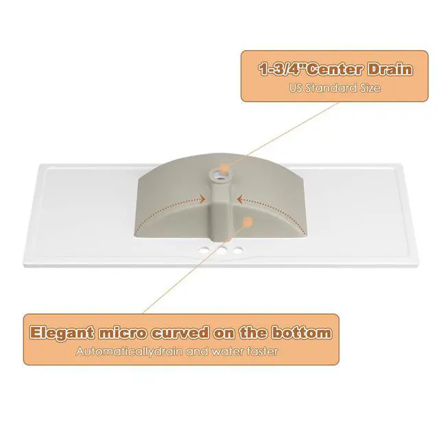 Alt view image 5 of 6 - 48"x18¼" Bathroom Vanity Sink Top with Three Holes, Ceramic Vanity Sink Top with Overflow, Drop in Bathroom Vessel Sink Rectangle, Glossy White