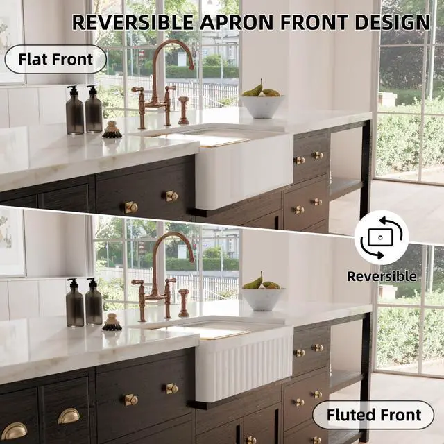 Alt view image 4 of 6 - Farmhouse Sink 30 Inch, 30"W x 20"D White Kitchen Workstation Sinks, Fireclay Single Bowl Kitchen Farm Sink with Drying Rack, Cutting Board and Drain Strainer