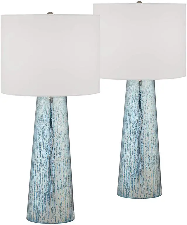 Main image of Marcus Modern Coastal Table Lamps 30" Tall Set of 2 Hand-Applied Mercury Glass Tapered Column White Drum Shade for Living Room Bedroom House Bedside Home Office (Color May Vary)