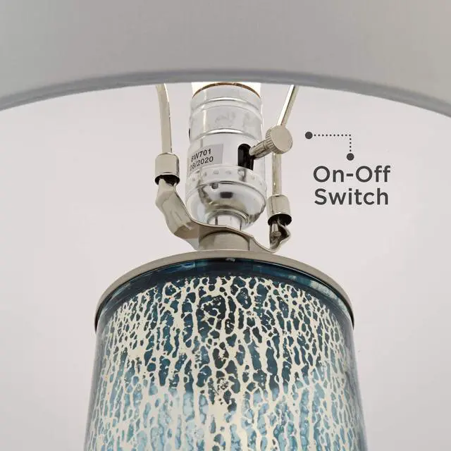 Alt view image 5 of 6 - Marcus Modern Coastal Table Lamps 30" Tall Set of 2 Hand-Applied Mercury Glass Tapered Column White Drum Shade for Living Room Bedroom House Bedside Home Office (Color May Vary)