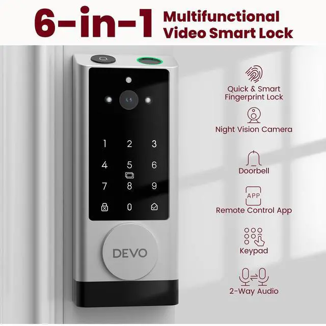 Alt view image 2 of 6 - G1 Rechargeable Keyless Entry Deadbolt- 6-in-1 Smart Lock with Camera & Doorbell, Wi-Fi Smart Door Lock for Front Door with Fingerprint, Auto Locks, App Remote Light Sliver