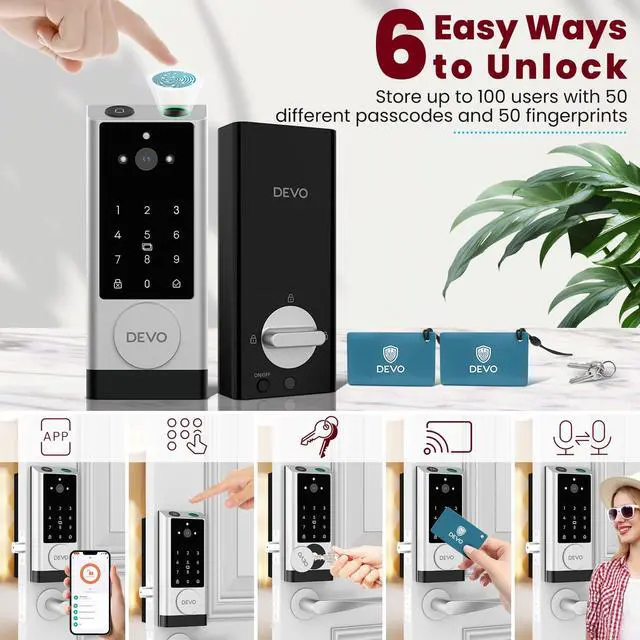 Alt view image 3 of 6 - G1 Rechargeable Keyless Entry Deadbolt- 6-in-1 Smart Lock with Camera & Doorbell, Wi-Fi Smart Door Lock for Front Door with Fingerprint, Auto Locks, App Remote Light Sliver