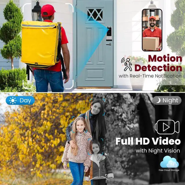 Alt view image 4 of 6 - G1 Rechargeable Keyless Entry Deadbolt- 6-in-1 Smart Lock with Camera & Doorbell, Wi-Fi Smart Door Lock for Front Door with Fingerprint, Auto Locks, App Remote Light Sliver
