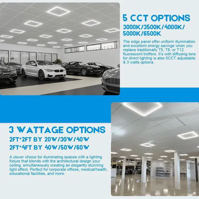 Alt view image 5 of 6 - 2x4 FT Edge-Lit Frame LED Panel Lights,5CCT Selectable 3000K-6500K, 2600/3900/5200LM,20W/30W/40W Switch Grid Drop Ceiling Lights,0-10V Dimmable,Damp Rated,100-277V,ETL Listed (2 x 4-6 Pack)
