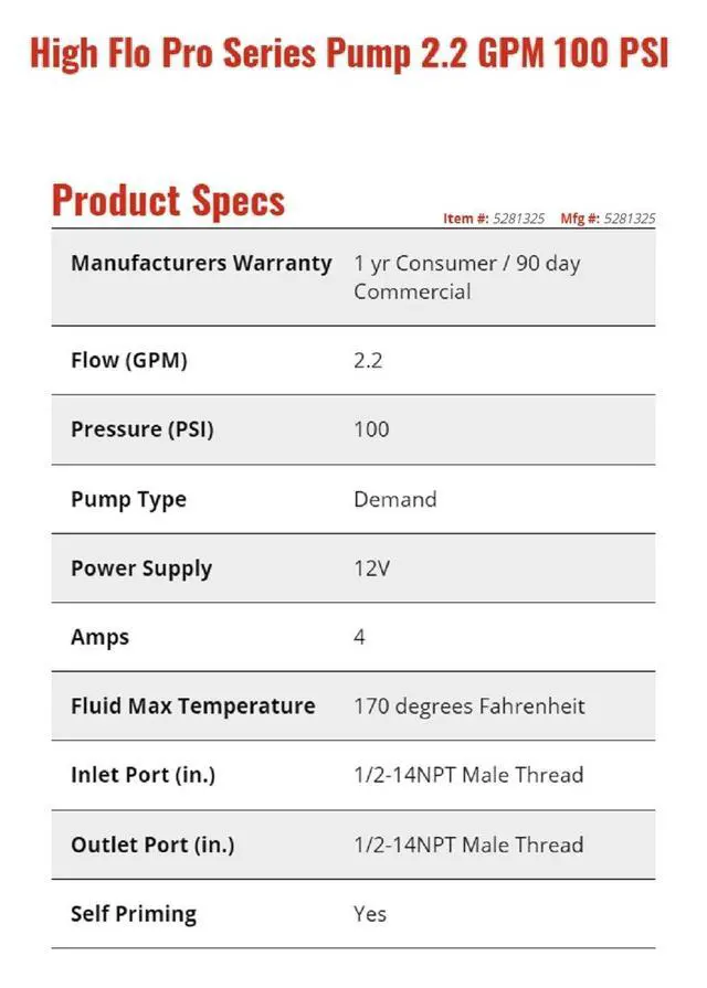 Alt view image 3 of 6 - Fimco High-Flo 5281325 HFP-2.2 Pro Series 12 Volt, 2.2 GPM, 100 PSI Diaphragm On-Demand Sprayer Pump